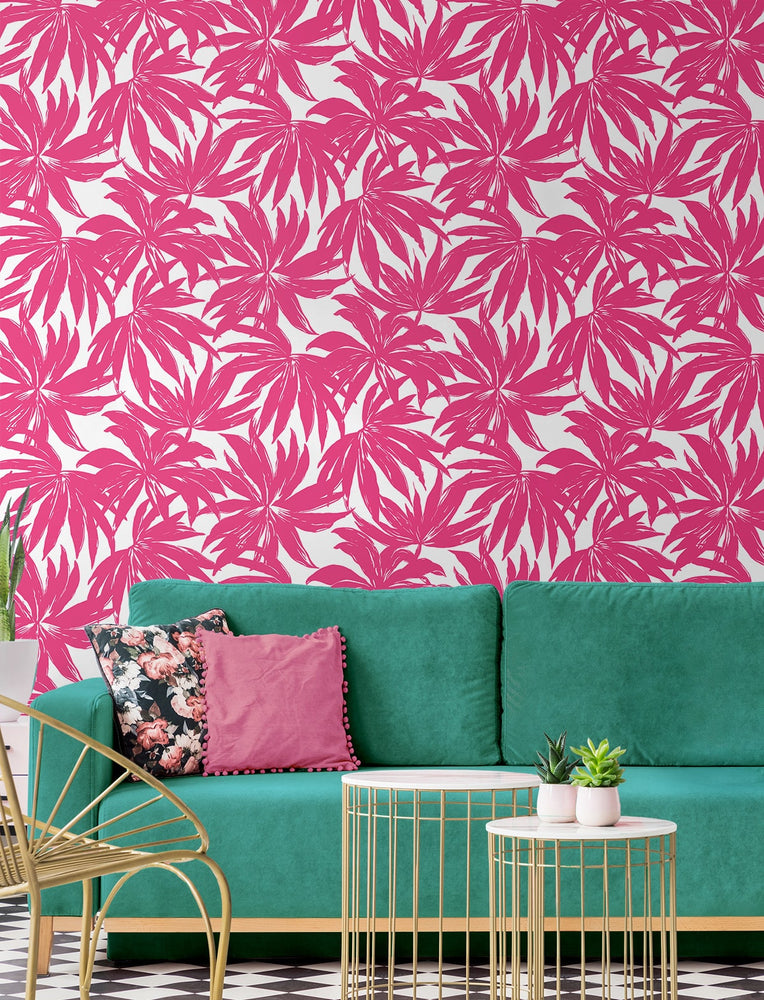 DBW9117 palm leaf wallpaper living room from the West Boulevard collection by Daisy Bennett Designs