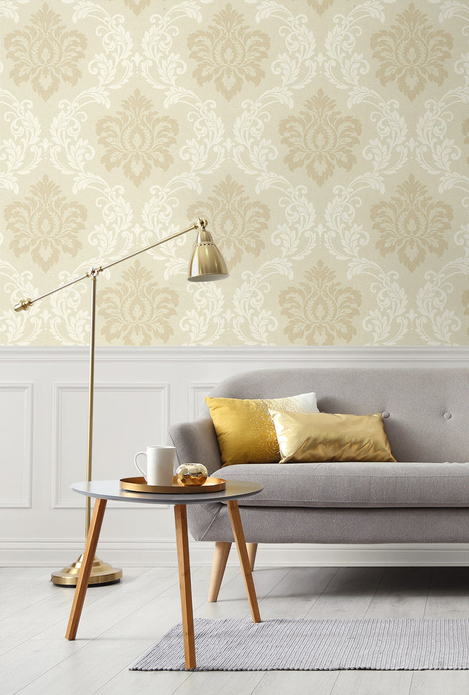 DC61605 damask wallpaper living room from the Deco 2 collection by Collins & Company