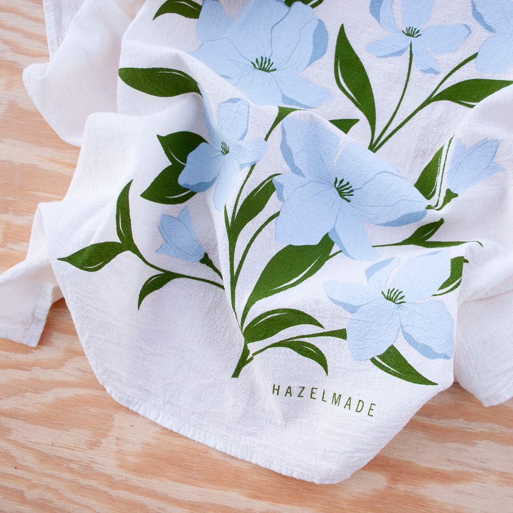 KT604 dogwood floral tea towel detail from Hazelmade