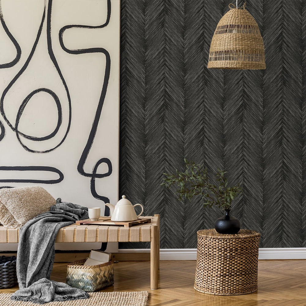 EG10600 chevron striped wallpaper living room from the Geometric Textures collection by Etten Studios