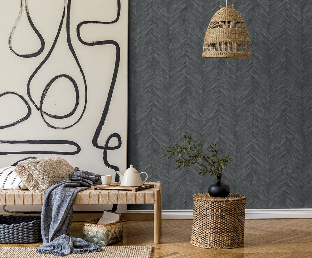 EG10608 chevron striped wallpaper living room from the Geometric Textures collection by Etten Studios