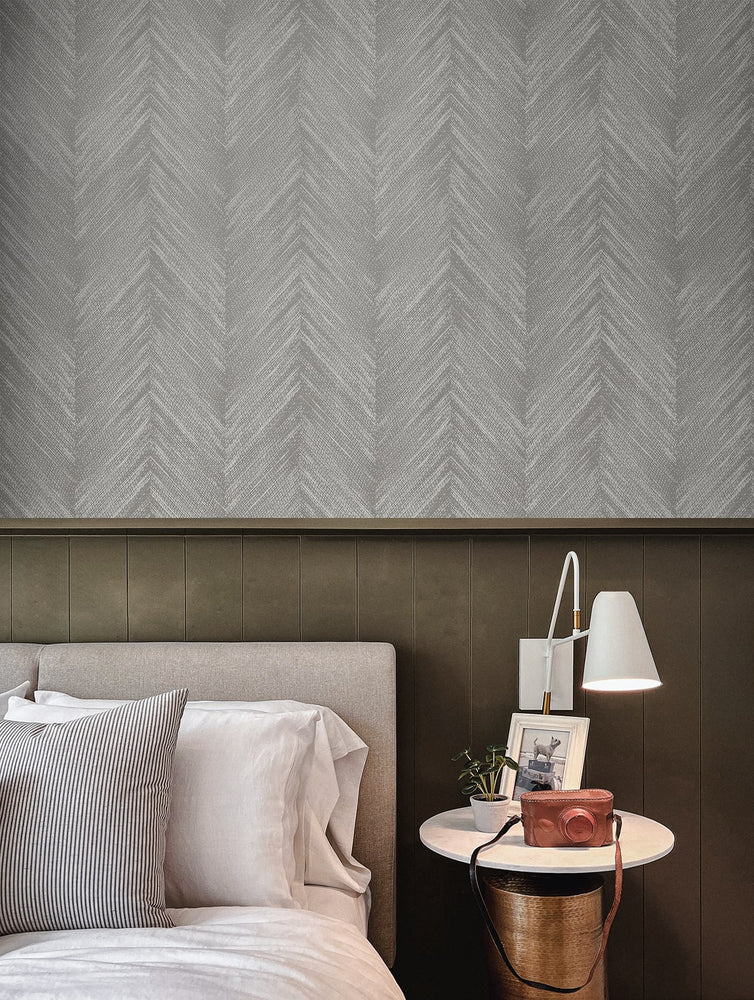 EG10628 chevron striped wallpaper bedroom from the Geometric Textures collection by Etten Studios