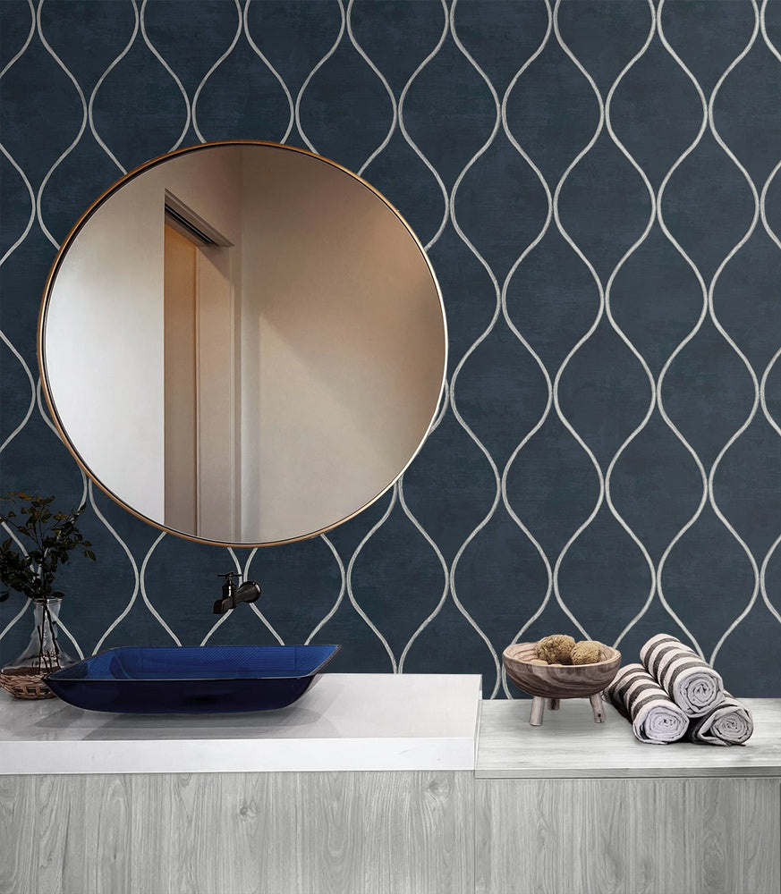 EG10802 ogee wallpaper bathroom from the Geometric Textures collection by Etten Studios