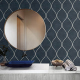 EG10802 ogee wallpaper bathroom from the Geometric Textures collection by Etten Studios