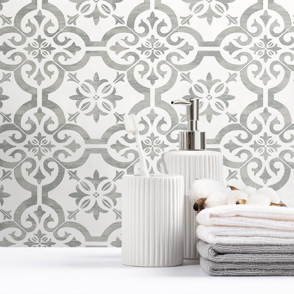 
                  
                    ET10010 encaustic faux tile wallpaper bathroom by Seabrook Designs
                  
                