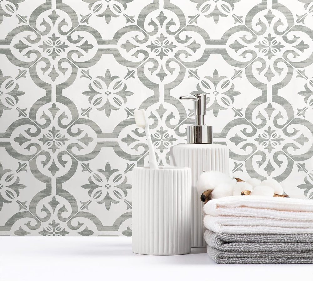 ET10010 encaustic faux tile wallpaper bathroom by Seabrook Designs