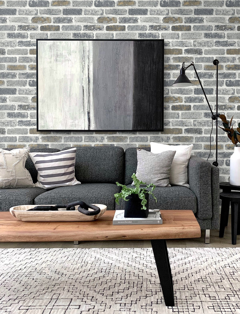 ET10105 vintage faux brick wallpaper living room from Seabrook Designs
