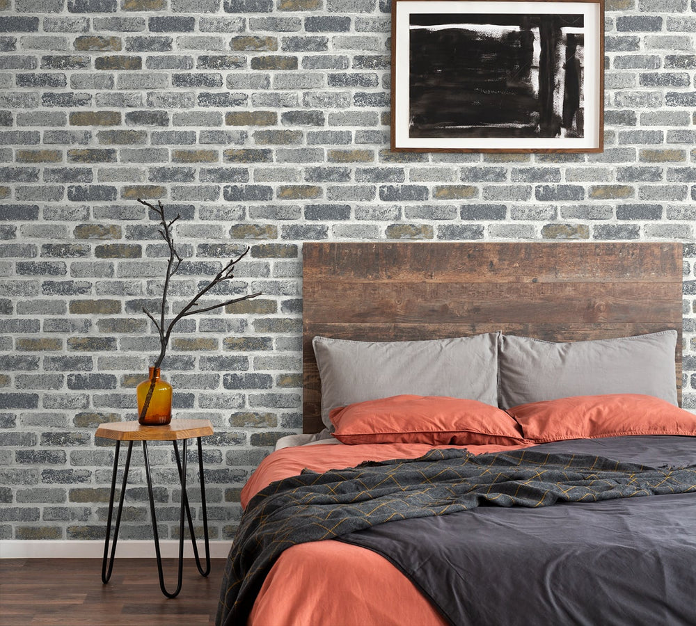 ET10105 vintage faux brick wallpaper bedroom from Seabrook Designs