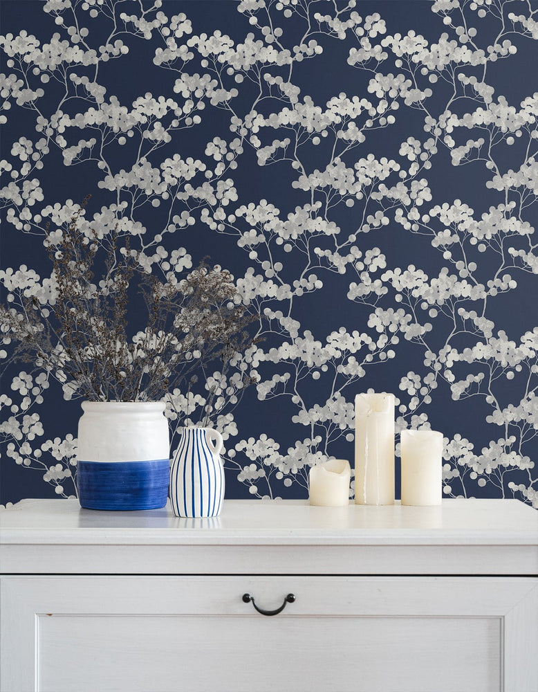 ET10502 bayberry blossom floral wallpaper entryway from Seabrook Designs