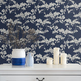 ET10502 bayberry blossom floral wallpaper entryway from Seabrook Designs