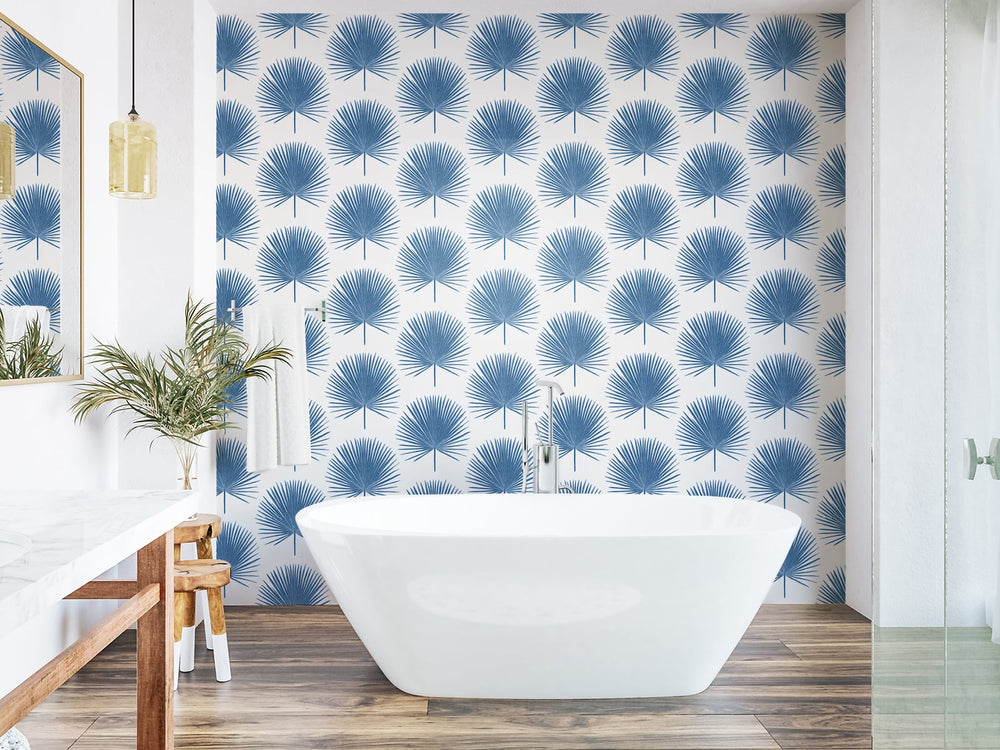 ET10602 palm fronds coastal wallpaper bathroom from Seabrook Designs