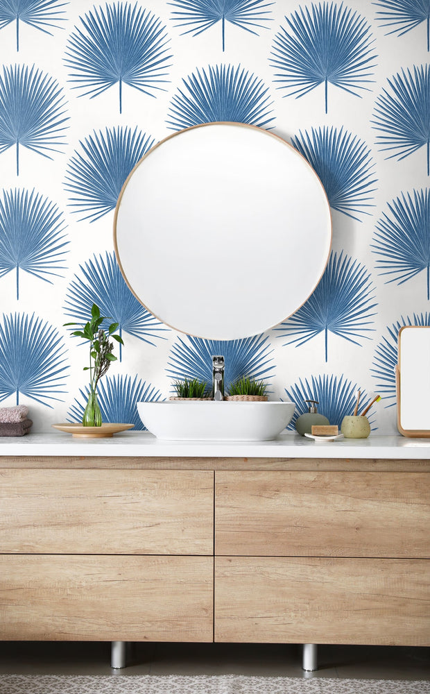 ET10602 palm fronds coastal wallpaper powder room from Seabrook Designs