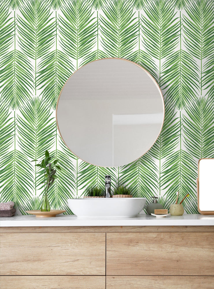 ET10704 palm leaf wallpaper bathroom from Seabrook Designs