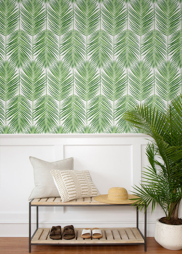 ET10704 palm leaf wallpaper entryway from Seabrook Designs