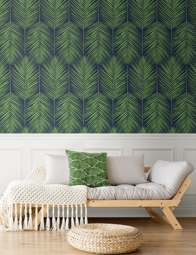 ET10714 palm leaf wallpaper entryway from Seabrook Designs