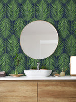 ET10714 palm leaf wallpaper bathroom from Seabrook Designs