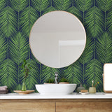 ET10714 palm leaf wallpaper bathroom from Seabrook Designs