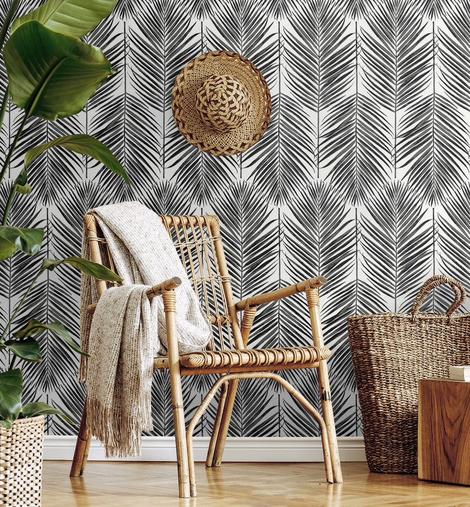 ET10735 palm leaf wallpaper living room from Seabrook Designs