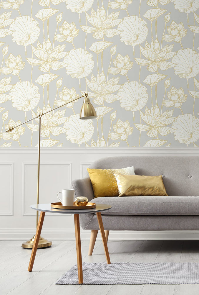 ET10906 water lily floral unpasted wallpaper living room from Seabrook Designs