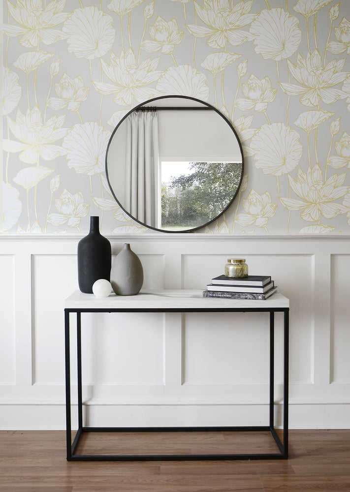 ET10906 water lily floral unpasted wallpaper entryway from Seabrook Designs