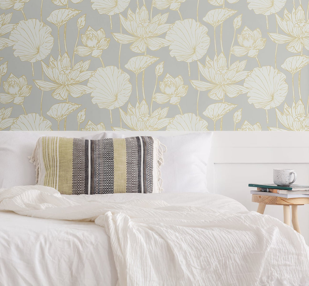 ET10906 water lily floral unpasted wallpaper decor from Seabrook Designs