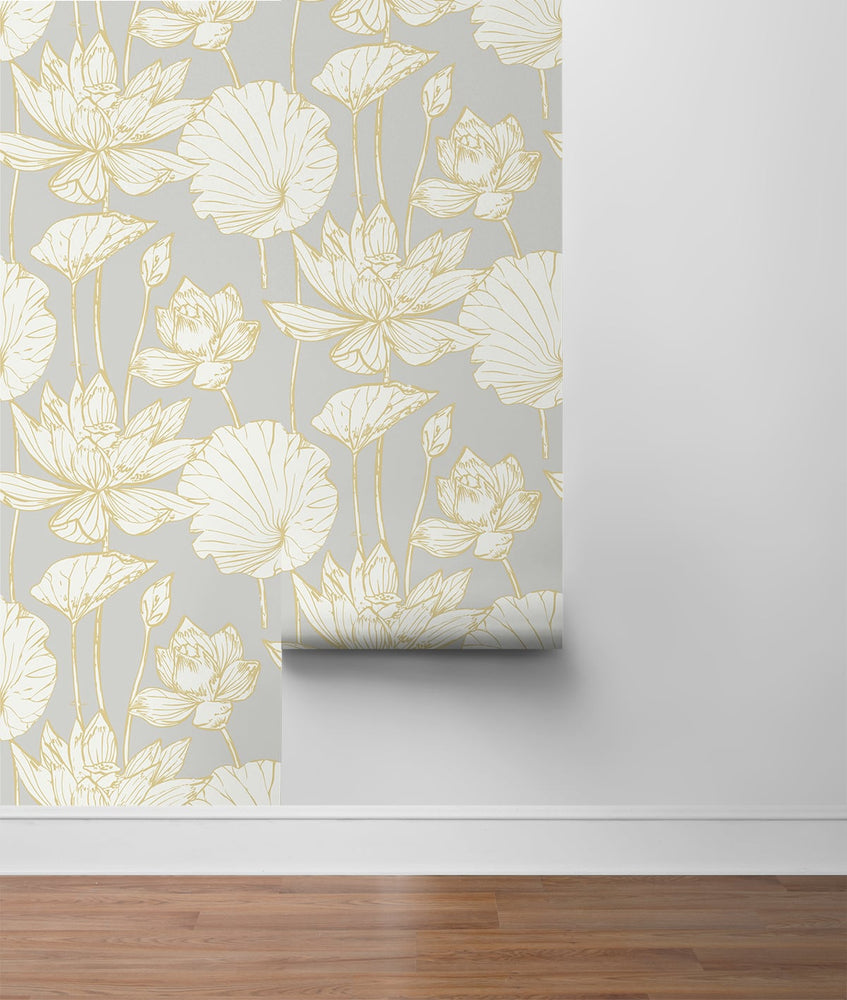 ET10906 water lily floral unpasted wallpaper roll from Seabrook Designs