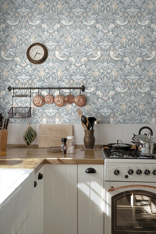 Bird vintage wallpaper kitchen ET11222 from the Vintage Garden collection by Seabrook Designs