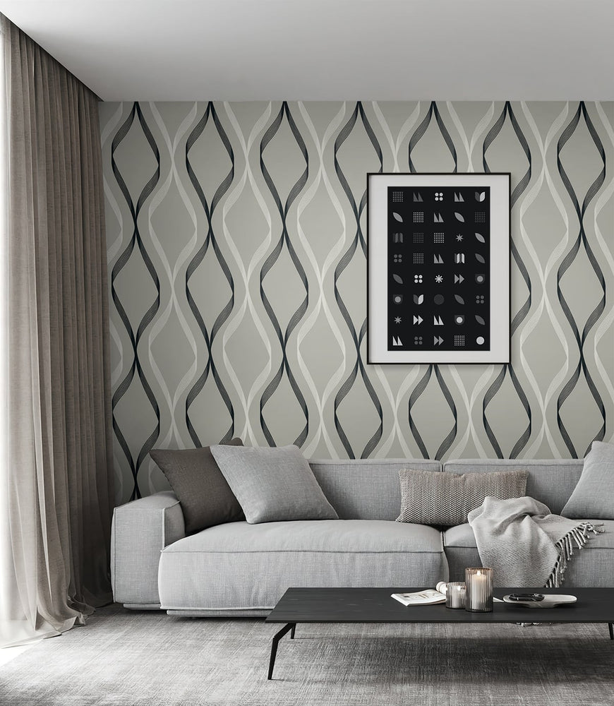 Geometric wallpaper living room ET11808 from Seabrook Designs