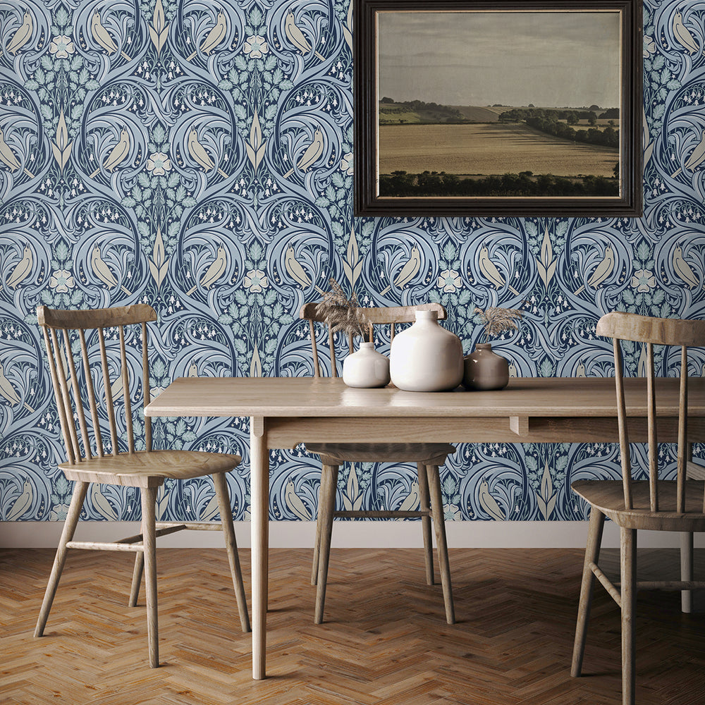 Bird ogee vintage wallpaper dining room ET12202 from the Victorian Garden collection by Seabrook Designs