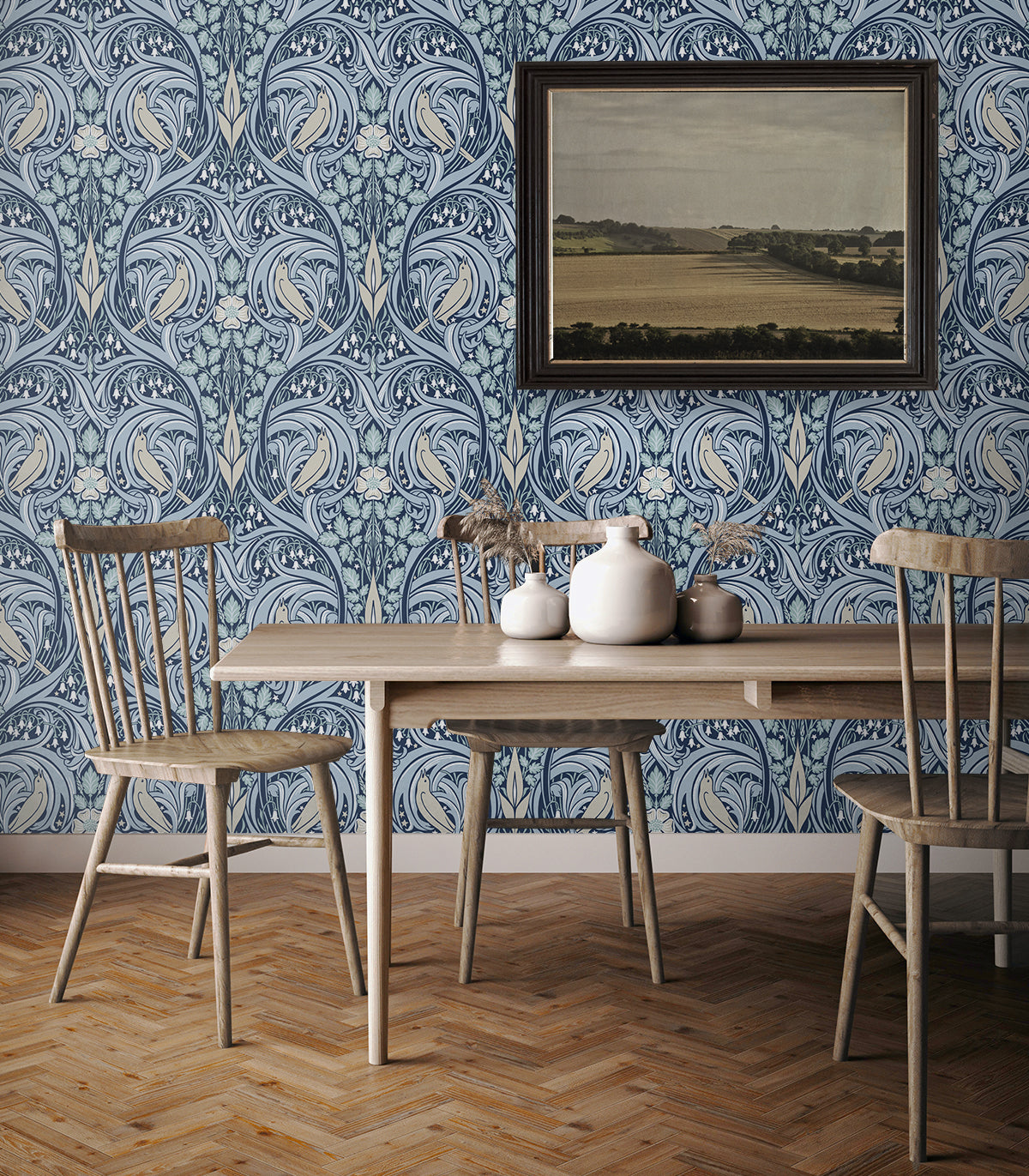 Bird ogee vintage wallpaper dining room ET12202 from the Victorian Garden collection by Seabrook Designs
