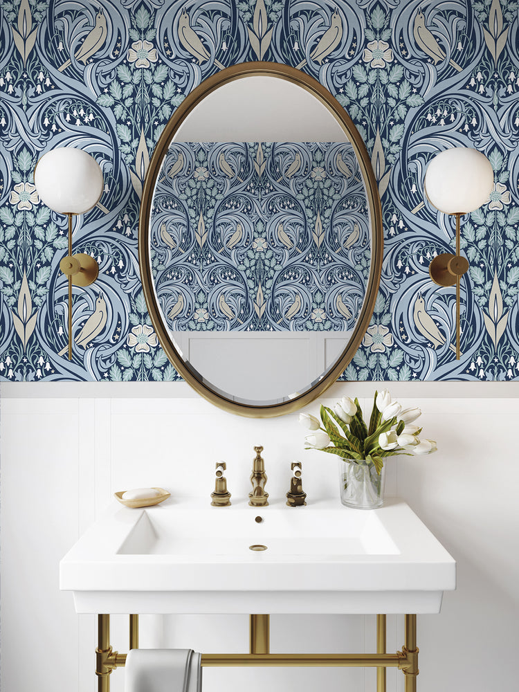 Bird ogee vintage wallpaper bathroom ET12202 from the Victorian Garden collection by Seabrook Designs
