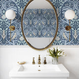Bird ogee vintage wallpaper bathroom ET12202 from the Victorian Garden collection by Seabrook Designs