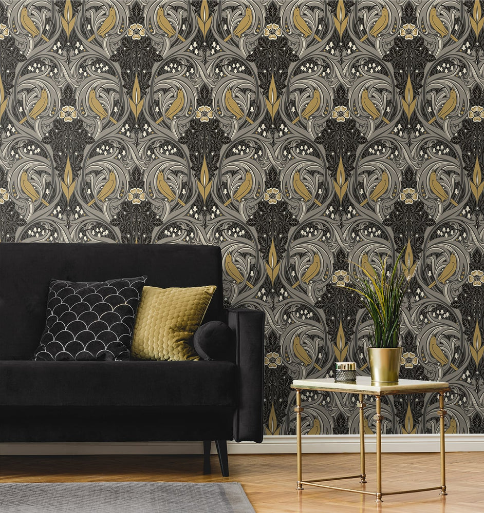 Bird ogee vintage wallpaper living room ET12208 from the Victorian Garden collection by Seabrook Designs