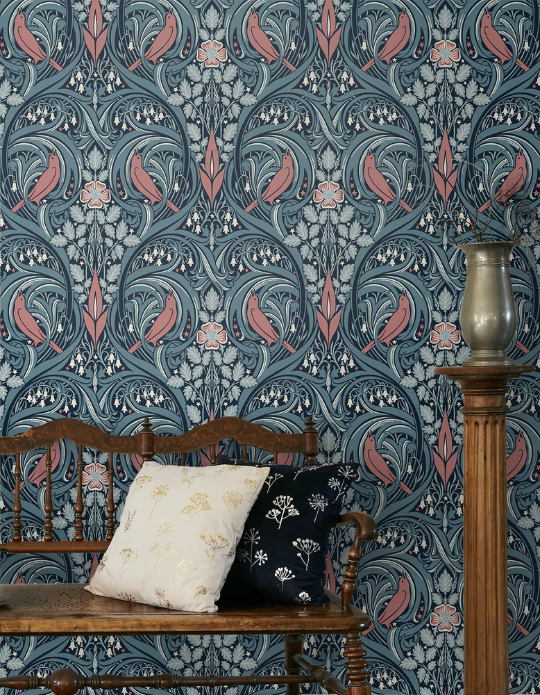Bird ogee vintage wallpaper living room ET12222 from the Victorian Garden collection by Seabrook Designs