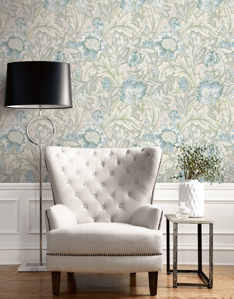 Floral vintage wallpaper living room ET12304 from the Victorian Garden collection by Seabrook Designs
