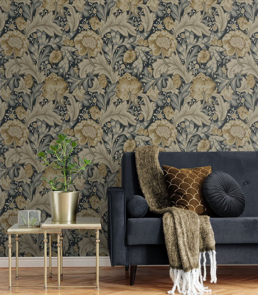 Floral vintage wallpaper living room ET12308 from the Victorian Garden collection by Seabrook Designs