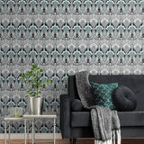 Vintage damask wallpaper living room ET12404 from the Victorian Garden collection by Seabrook Designs