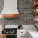 Vintage damask wallpaper kitchen ET12406 from the Victorian Garden collection by Seabrook Designs