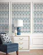 Vintage damask wallpaper living room ET12414 from the Victorian Garden collection by Seabrook Designs