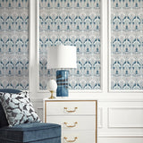 Vintage damask wallpaper living room ET12414 from the Victorian Garden collection by Seabrook Designs