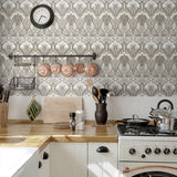 Vintage damask wallpaper kitchen ET12416 from the Victorian Garden collection by Seabrook Designs