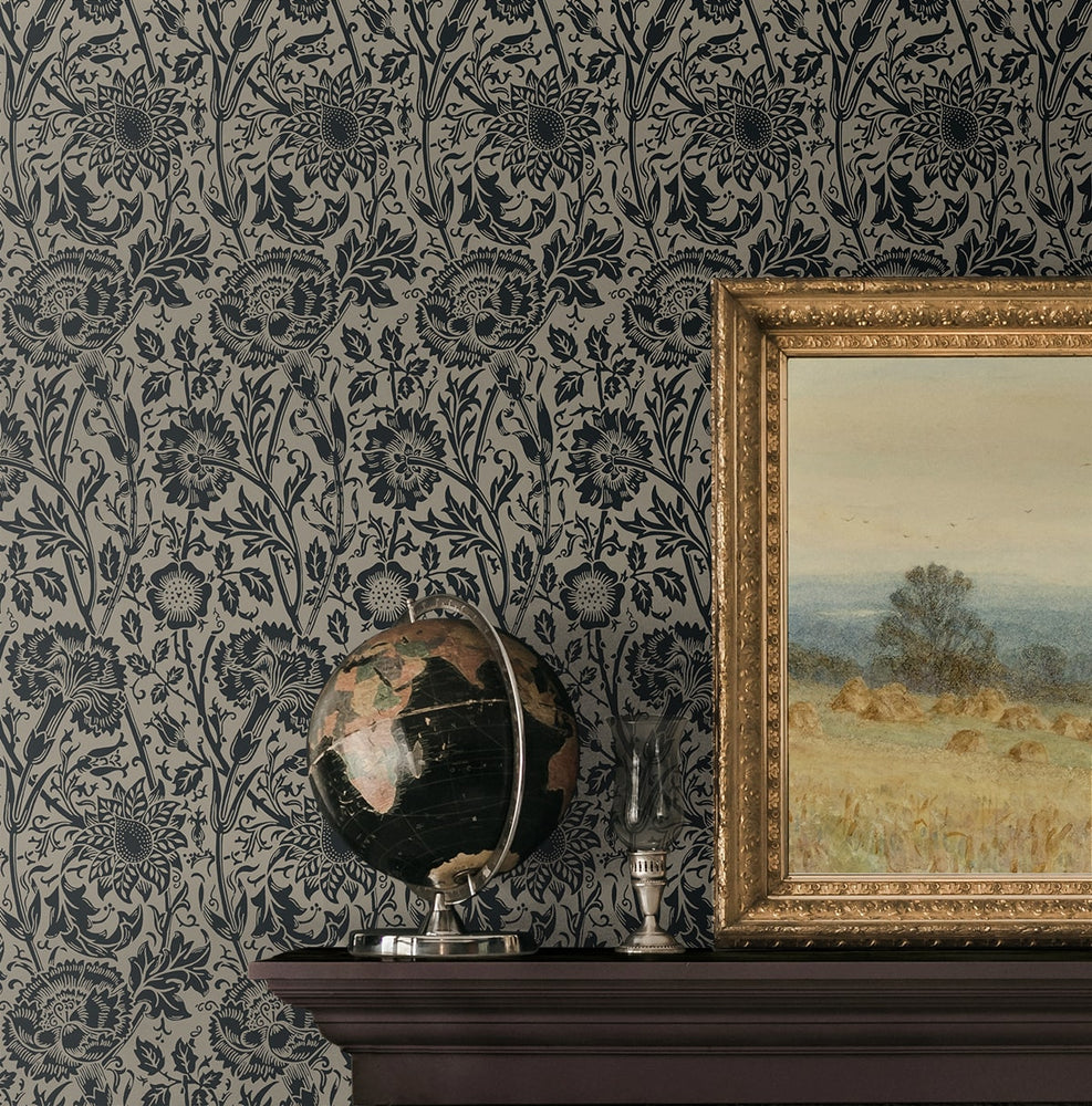 Vintage floral wallpaper decor ET12518 from the Victorian Garden collection by Seabrook Designs