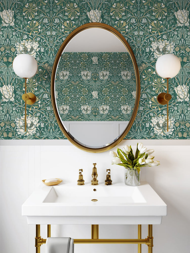Vintage floral wallpaper bathroom ET12604 from the Victorian Garden collection by Seabrook Designs