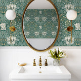 Vintage floral wallpaper bathroom ET12604 from the Victorian Garden collection by Seabrook Designs
