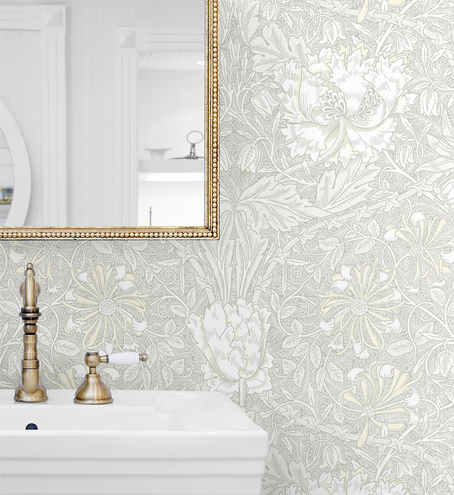 Vintage floral wallpaper bathroom ET12605 from the Victorian Garden collection by Seabrook Designs