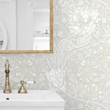 Vintage floral wallpaper bathroom ET12605 from the Victorian Garden collection by Seabrook Designs