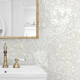 Vintage floral wallpaper bathroom ET12605 from the Victorian Garden collection by Seabrook Designs