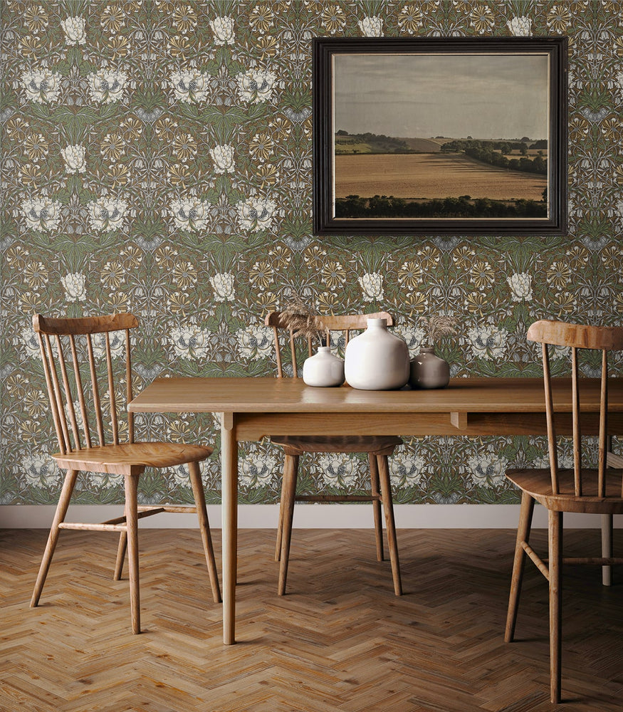Vintage floral wallpaper dining room ET12606 from the Victorian Garden collection by Seabrook Designs