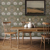 Vintage floral wallpaper dining room ET12606 from the Victorian Garden collection by Seabrook Designs