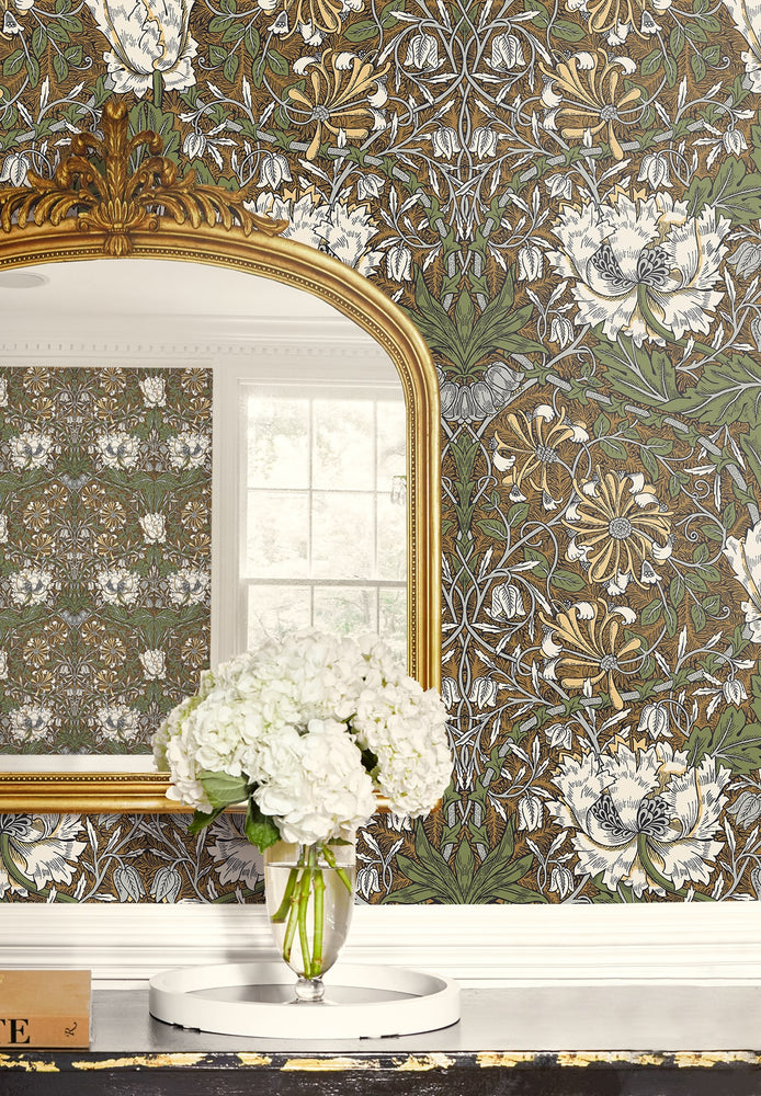 Vintage floral wallpaper decor ET12606 from the Victorian Garden collection by Seabrook Designs